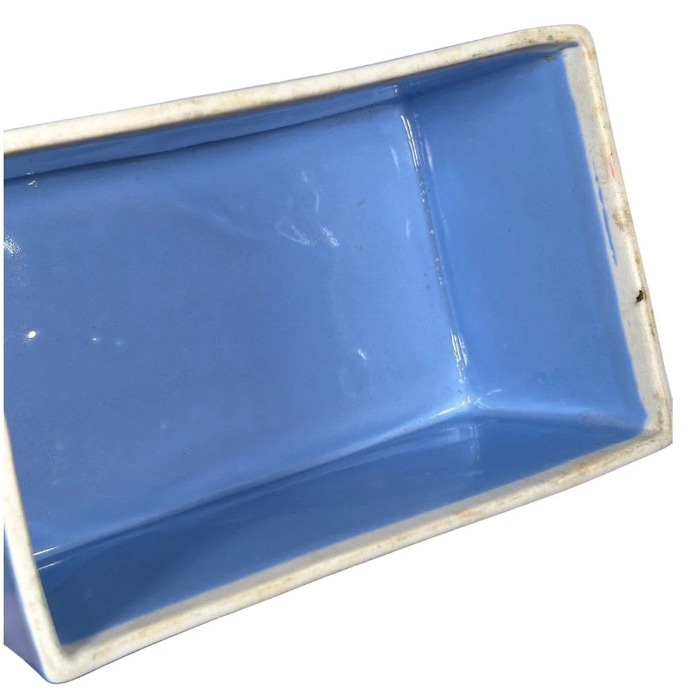Hall China Coldspot Refrigerator Dish Blue Ceramic Fruit Decal Storage Vintage